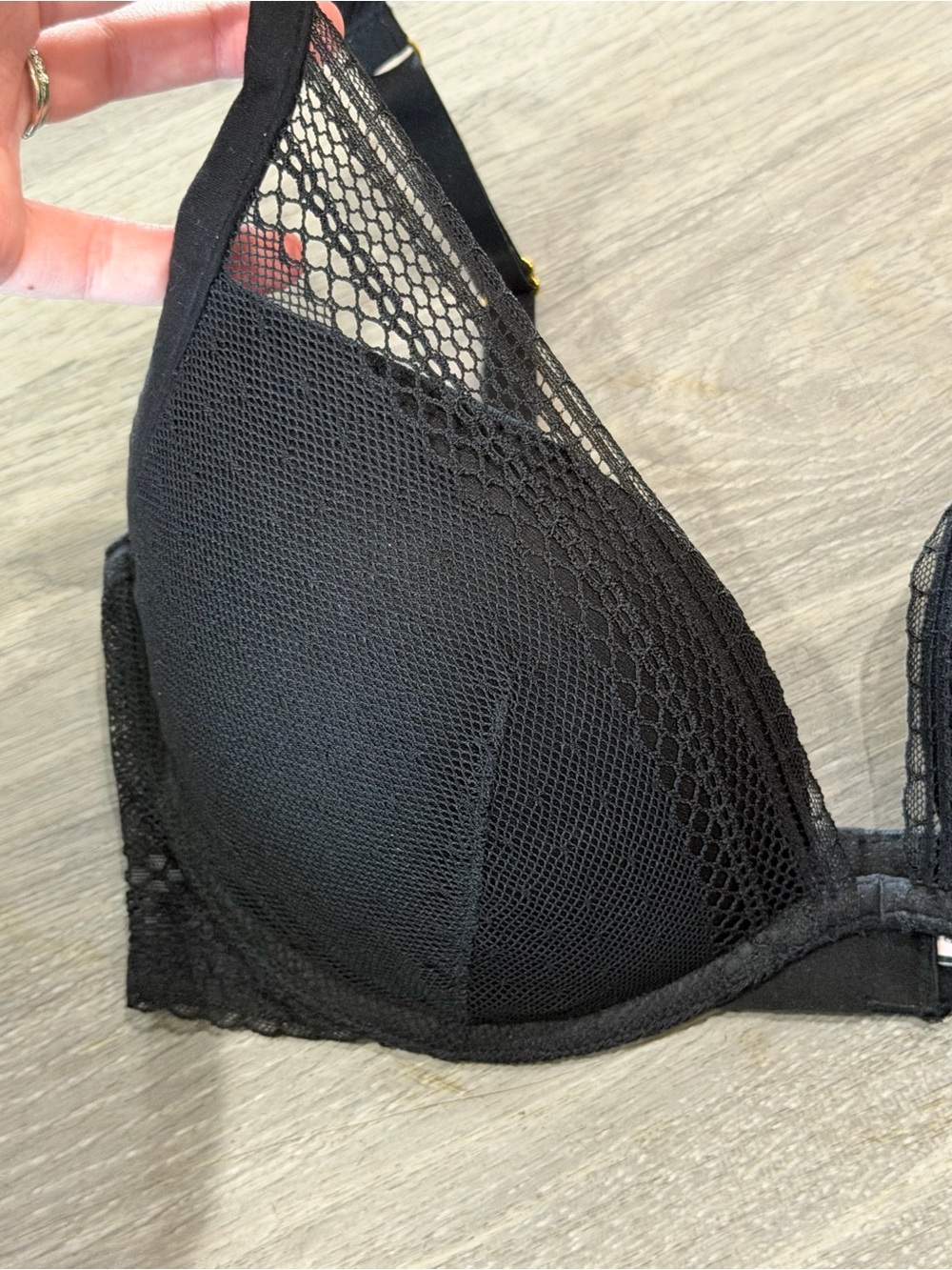 Victoria's Secret Black Lace Mesh Push-Up Bra 34D Gold Hardware - Picture 2 of 7